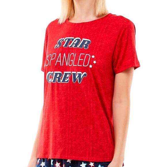 Way to Celebrate! Ladies Red “Star Spangled Crew” Short Sleeve Tee Shirt, Medium - Picture 1 of 4